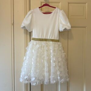 Size 8 flower girl or casual first communion dress off white with gold belt